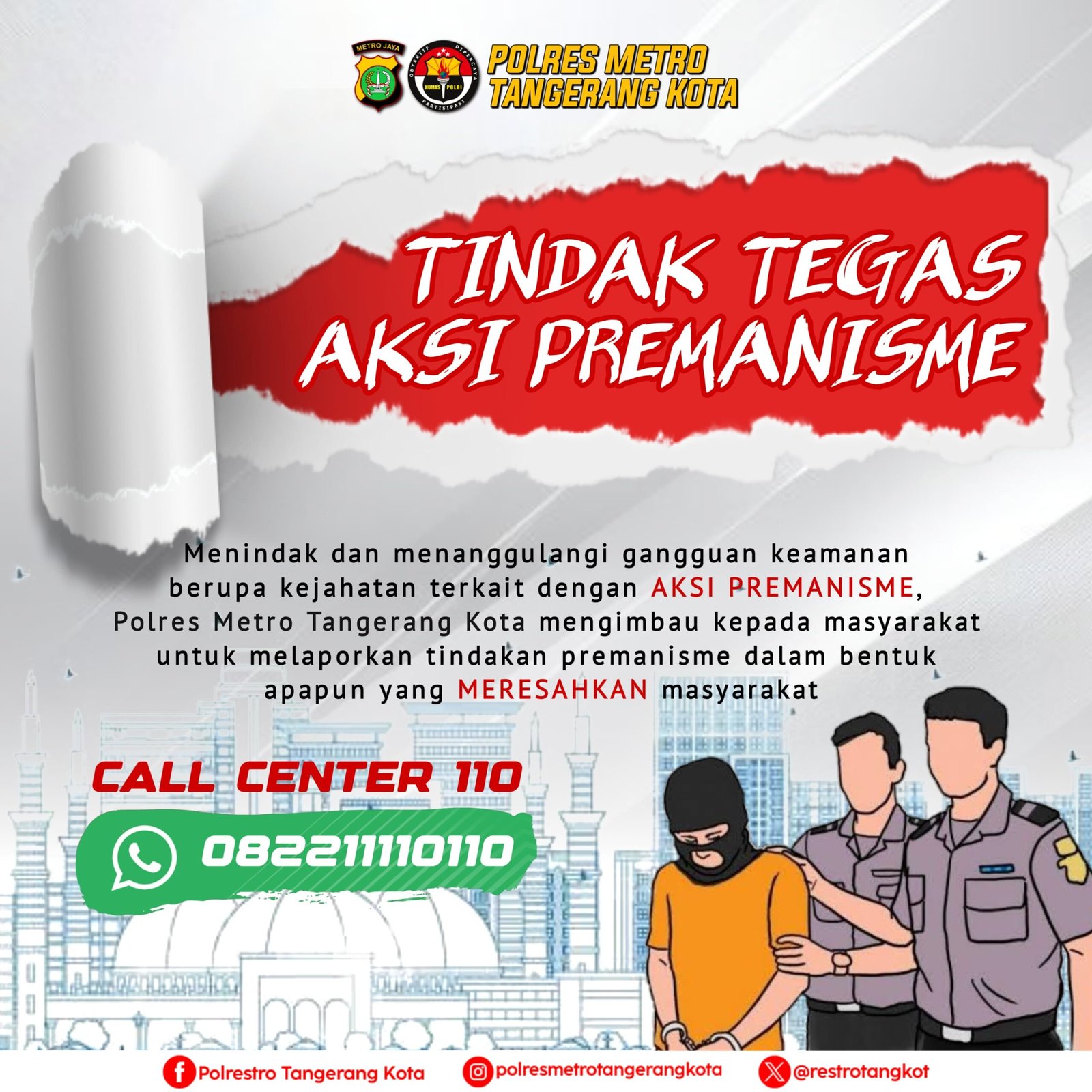*Antisipasi Premanisme di Kota Tangerang, Masyarakat Dapat Lapor ke Layanan Pengaduan Polri*