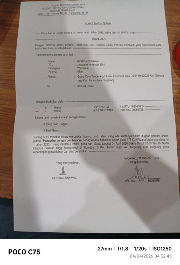Polsek Tangerang Gerak Cepat, Bongkar Dugaan Pencurian Kabel Tembaga Terorganisir di Tanah Tinggi